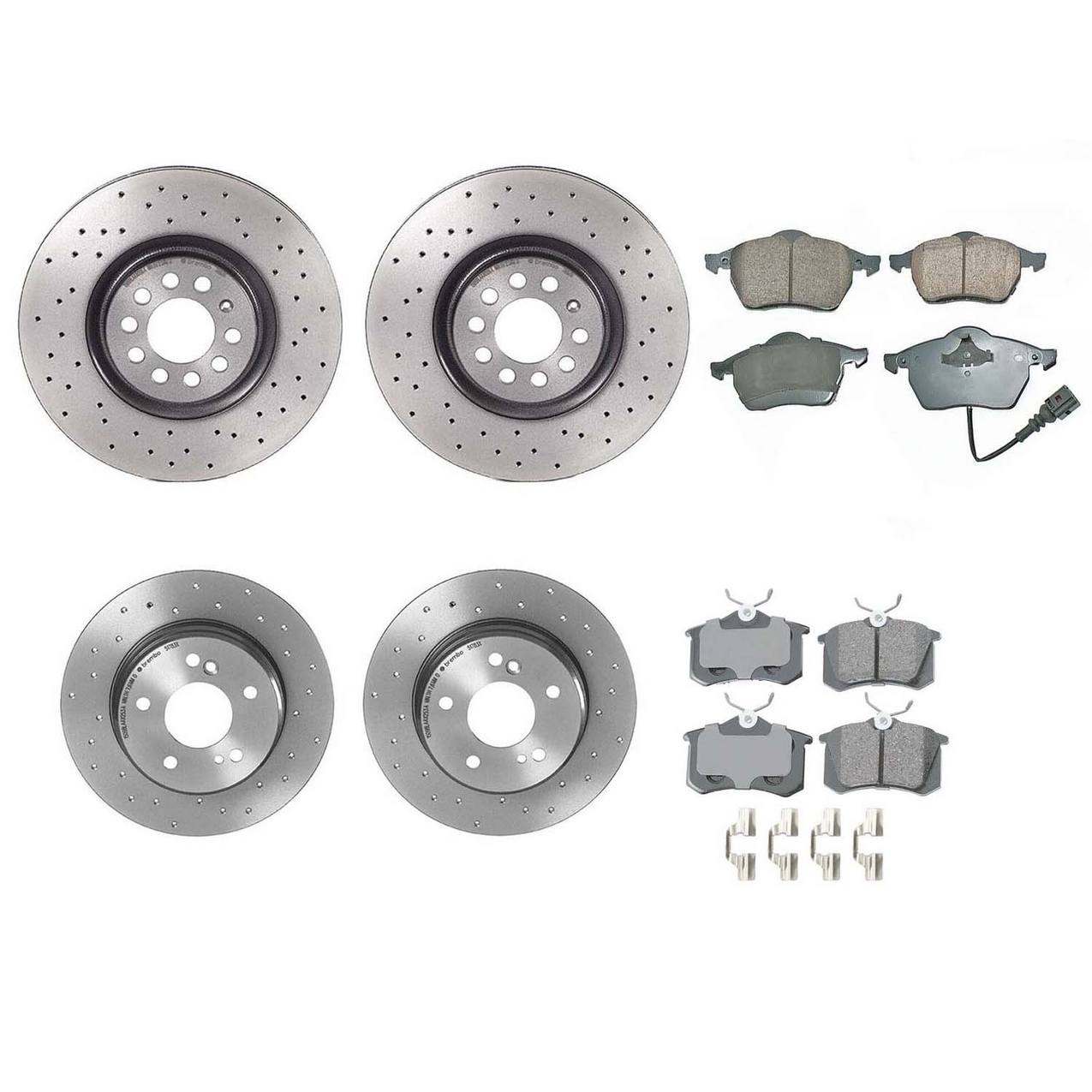 Audi Volkswagen Disc Brake Pad And Rotor Kit Front And Rear Xtra Cross Drilled 312mm 